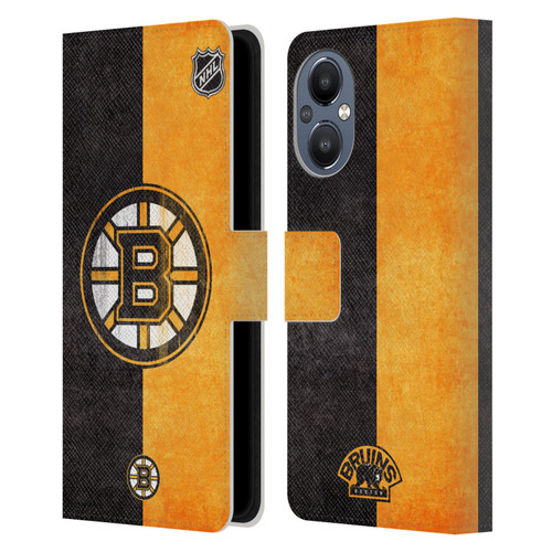 NHL Boston Bruins Half Distressed Leather Book Wallet Case Cover For OnePlus Nord N20 5G