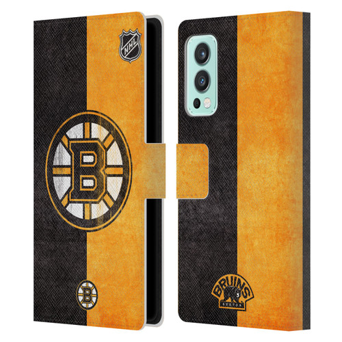 NHL Boston Bruins Half Distressed Leather Book Wallet Case Cover For OnePlus Nord 2 5G