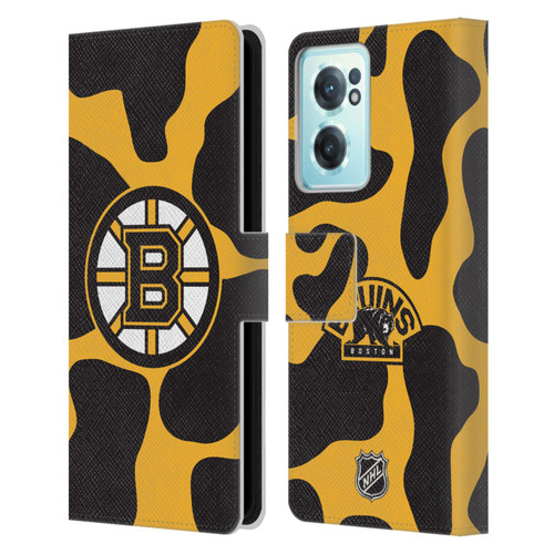 NHL Boston Bruins Cow Pattern Leather Book Wallet Case Cover For OnePlus Nord CE 2 5G