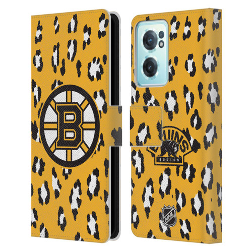 NHL Boston Bruins Leopard Patten Leather Book Wallet Case Cover For OnePlus Nord CE 2 5G