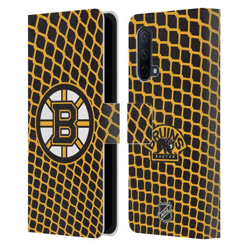 NHL Boston Bruins Net Pattern Leather Book Wallet Case Cover For OnePlus Nord CE 5G