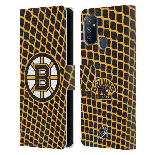 NHL Boston Bruins Net Pattern Leather Book Wallet Case Cover For OnePlus Nord N100