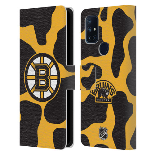 NHL Boston Bruins Cow Pattern Leather Book Wallet Case Cover For OnePlus Nord N10 5G