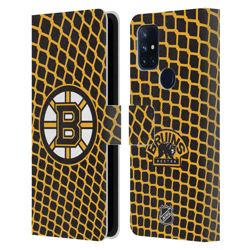 NHL Boston Bruins Net Pattern Leather Book Wallet Case Cover For OnePlus Nord N10 5G