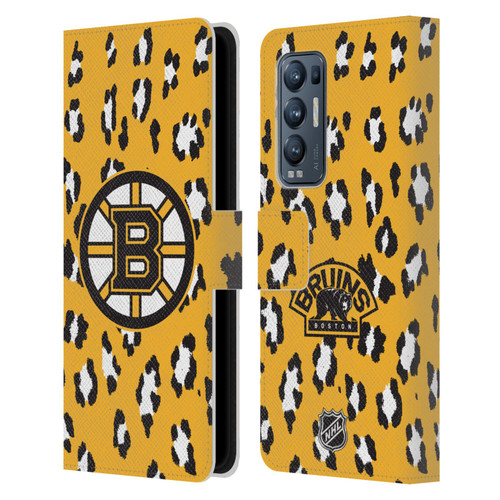 NHL Boston Bruins Leopard Patten Leather Book Wallet Case Cover For OPPO Find X3 Neo / Reno5 Pro+ 5G