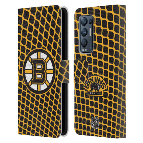 NHL Boston Bruins Net Pattern Leather Book Wallet Case Cover For OPPO Find X3 Neo / Reno5 Pro+ 5G