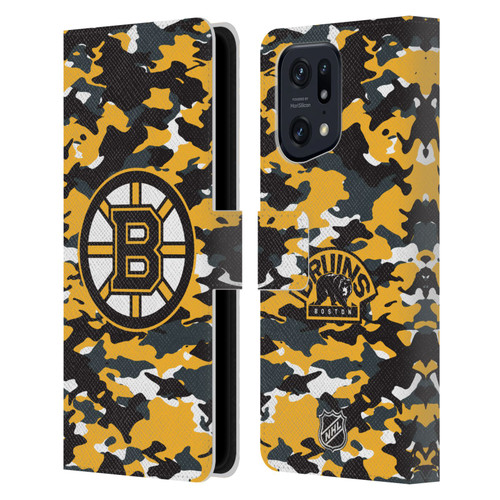 NHL Boston Bruins Camouflage Leather Book Wallet Case Cover For OPPO Find X5 Pro