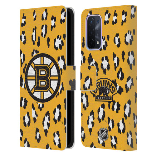 NHL Boston Bruins Leopard Patten Leather Book Wallet Case Cover For OPPO A54 5G