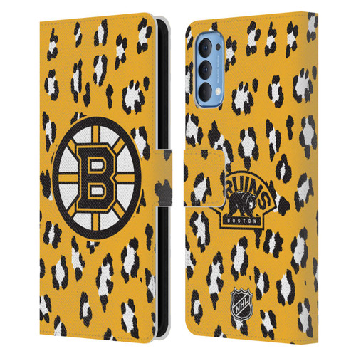 NHL Boston Bruins Leopard Patten Leather Book Wallet Case Cover For OPPO Reno 4 5G