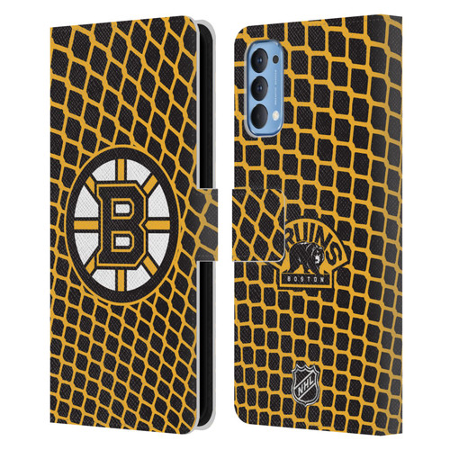 NHL Boston Bruins Net Pattern Leather Book Wallet Case Cover For OPPO Reno 4 5G