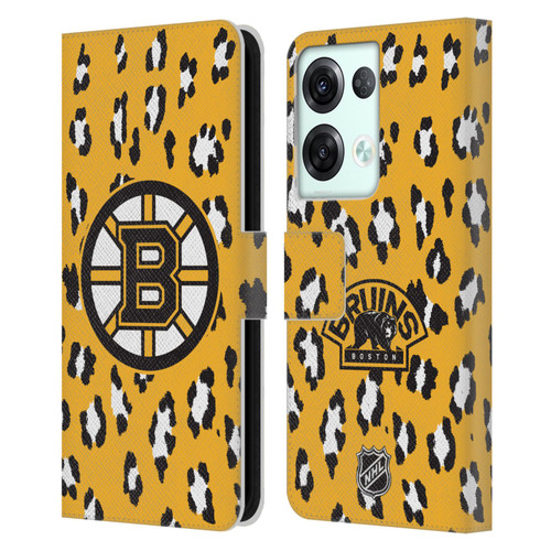 NHL Boston Bruins Leopard Patten Leather Book Wallet Case Cover For OPPO Reno8 Pro