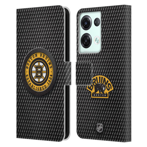 NHL Boston Bruins Puck Texture Leather Book Wallet Case Cover For OPPO Reno8 Pro