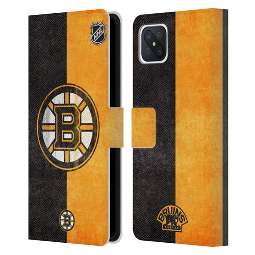 NHL Boston Bruins Half Distressed Leather Book Wallet Case Cover For OPPO Reno4 Z 5G
