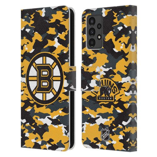 NHL Boston Bruins Camouflage Leather Book Wallet Case Cover For Samsung Galaxy A13 (2022)