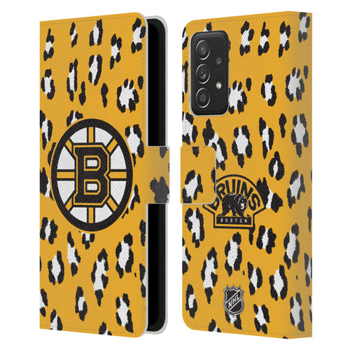 NHL Boston Bruins Leopard Patten Leather Book Wallet Case Cover For Samsung Galaxy A53 5G (2022)