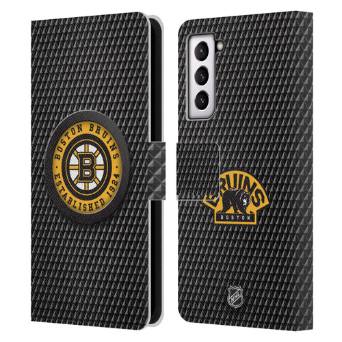 NHL Boston Bruins Puck Texture Leather Book Wallet Case Cover For Samsung Galaxy S21 5G