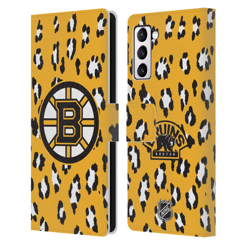 NHL Boston Bruins Leopard Patten Leather Book Wallet Case Cover For Samsung Galaxy S21+ 5G