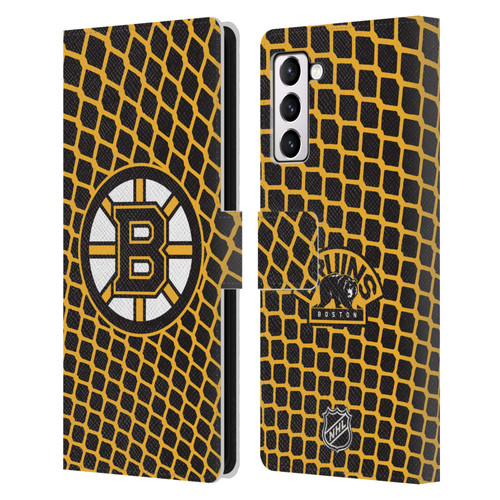 NHL Boston Bruins Net Pattern Leather Book Wallet Case Cover For Samsung Galaxy S21+ 5G