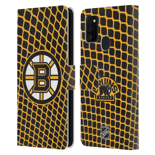 NHL Boston Bruins Net Pattern Leather Book Wallet Case Cover For Samsung Galaxy M30s (2019)/M21 (2020)