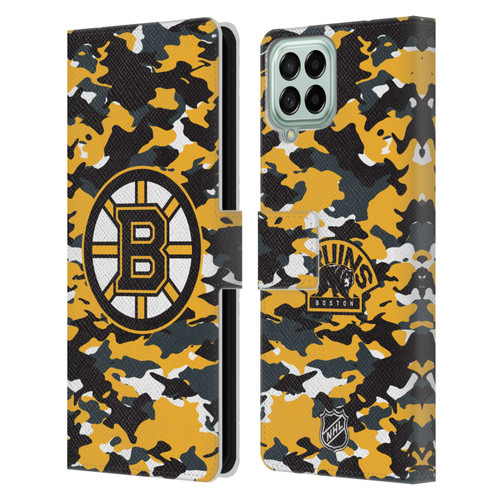 NHL Boston Bruins Camouflage Leather Book Wallet Case Cover For Samsung Galaxy M53 (2022)