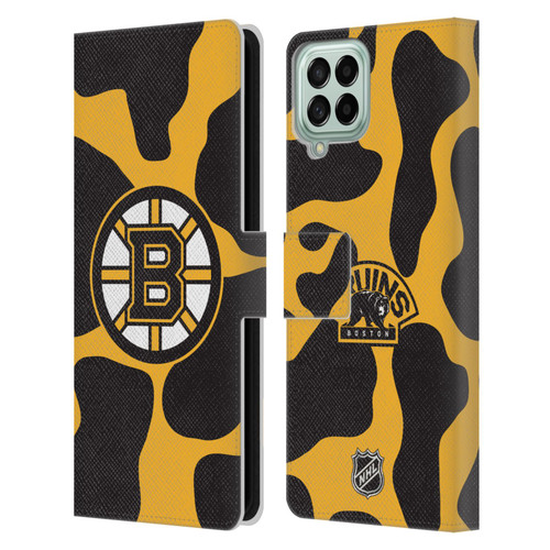 NHL Boston Bruins Cow Pattern Leather Book Wallet Case Cover For Samsung Galaxy M53 (2022)