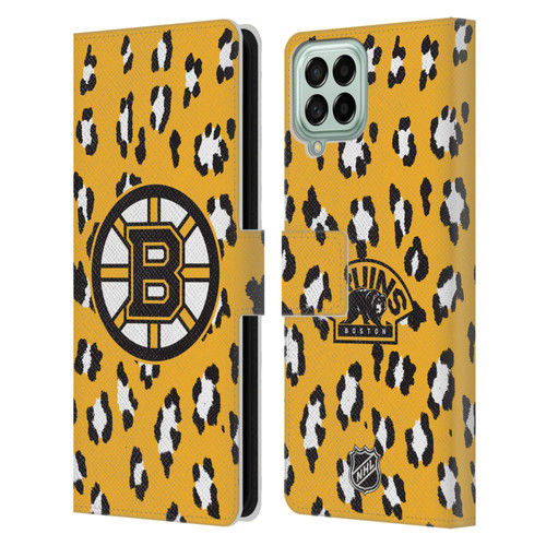 NHL Boston Bruins Leopard Patten Leather Book Wallet Case Cover For Samsung Galaxy M53 (2022)