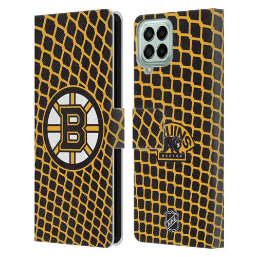 NHL Boston Bruins Net Pattern Leather Book Wallet Case Cover For Samsung Galaxy M53 (2022)