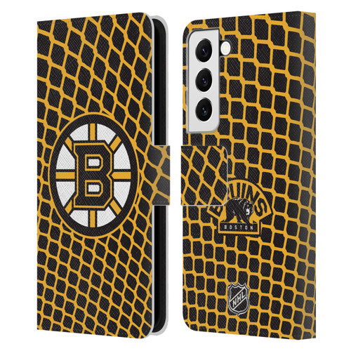 NHL Boston Bruins Net Pattern Leather Book Wallet Case Cover For Samsung Galaxy S22 5G