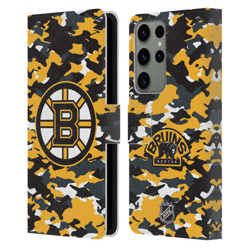 NHL Boston Bruins Camouflage Leather Book Wallet Case Cover For Samsung Galaxy S23 Ultra 5G