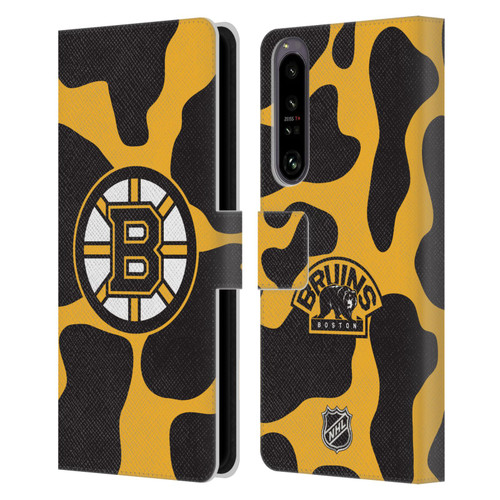 NHL Boston Bruins Cow Pattern Leather Book Wallet Case Cover For Sony Xperia 1 IV