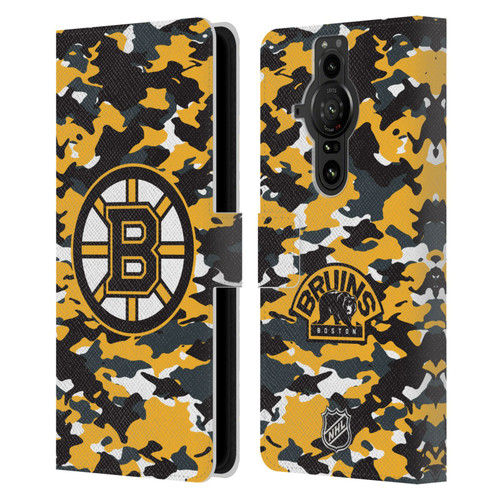 NHL Boston Bruins Camouflage Leather Book Wallet Case Cover For Sony Xperia Pro-I