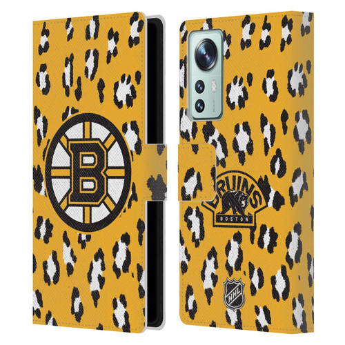 NHL Boston Bruins Leopard Patten Leather Book Wallet Case Cover For Xiaomi 12