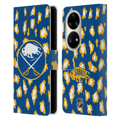 NHL Buffalo Sabres Leopard Patten Leather Book Wallet Case Cover For Huawei P50 Pro