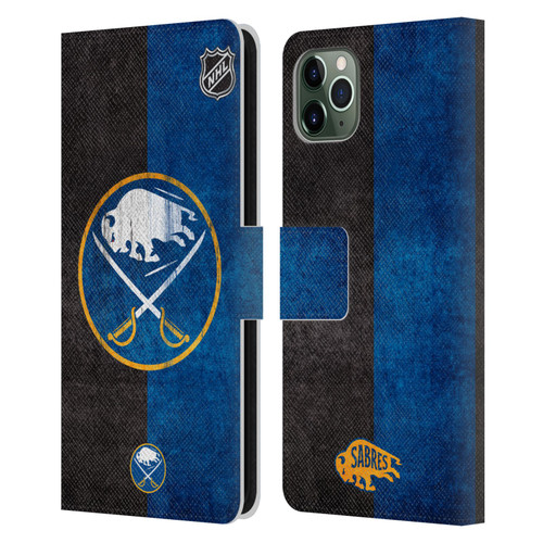 NHL Buffalo Sabres Half Distressed Leather Book Wallet Case Cover For Apple iPhone 11 Pro Max