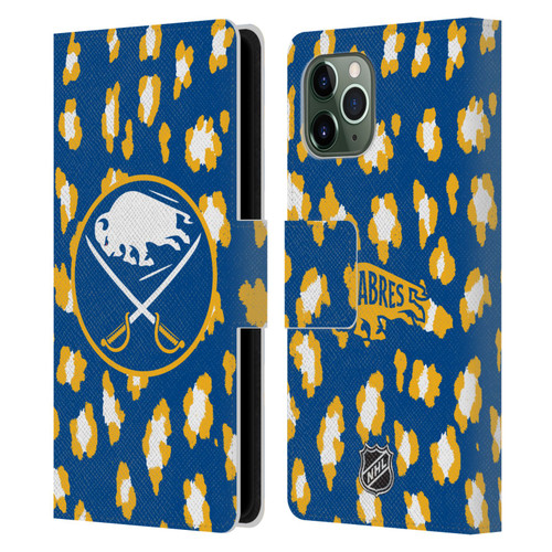 NHL Buffalo Sabres Leopard Patten Leather Book Wallet Case Cover For Apple iPhone 11 Pro