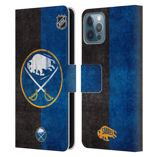 NHL Buffalo Sabres Half Distressed Leather Book Wallet Case Cover For Apple iPhone 12 / iPhone 12 Pro