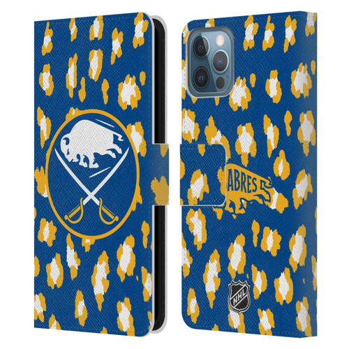 NHL Buffalo Sabres Leopard Patten Leather Book Wallet Case Cover For Apple iPhone 12 / iPhone 12 Pro