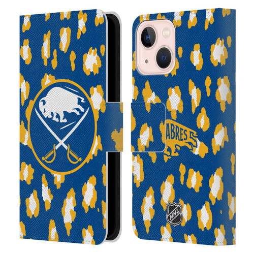NHL Buffalo Sabres Leopard Patten Leather Book Wallet Case Cover For Apple iPhone 13 Mini