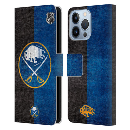 NHL Buffalo Sabres Half Distressed Leather Book Wallet Case Cover For Apple iPhone 13 Pro