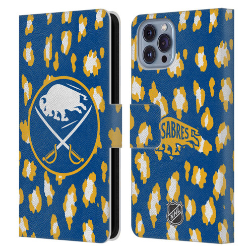 NHL Buffalo Sabres Leopard Patten Leather Book Wallet Case Cover For Apple iPhone 14