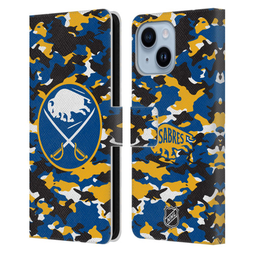 NHL Buffalo Sabres Camouflage Leather Book Wallet Case Cover For Apple iPhone 14 Plus