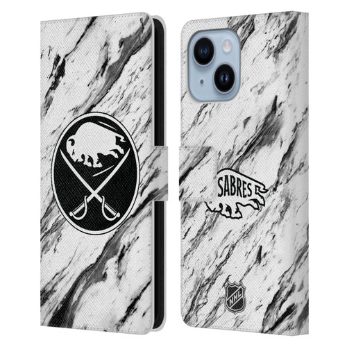 NHL Buffalo Sabres Marble Leather Book Wallet Case Cover For Apple iPhone 14 Plus