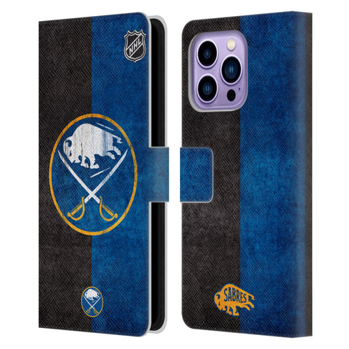 NHL Buffalo Sabres Half Distressed Leather Book Wallet Case Cover For Apple iPhone 14 Pro Max