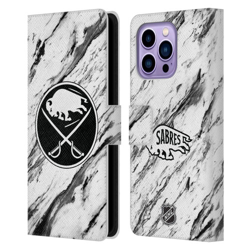 NHL Buffalo Sabres Marble Leather Book Wallet Case Cover For Apple iPhone 14 Pro Max