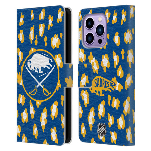 NHL Buffalo Sabres Leopard Patten Leather Book Wallet Case Cover For Apple iPhone 14 Pro Max