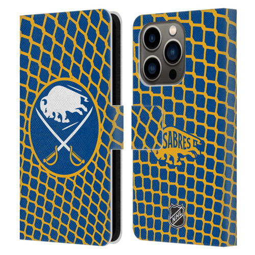 NHL Buffalo Sabres Net Pattern Leather Book Wallet Case Cover For Apple iPhone 14 Pro