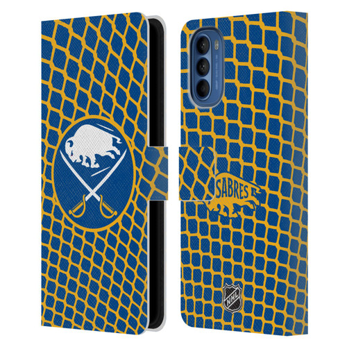 NHL Buffalo Sabres Net Pattern Leather Book Wallet Case Cover For Motorola Moto G41