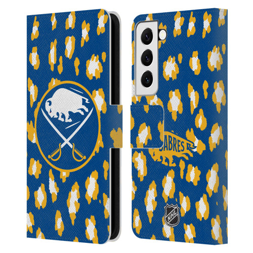 NHL Buffalo Sabres Leopard Patten Leather Book Wallet Case Cover For Samsung Galaxy S22 5G