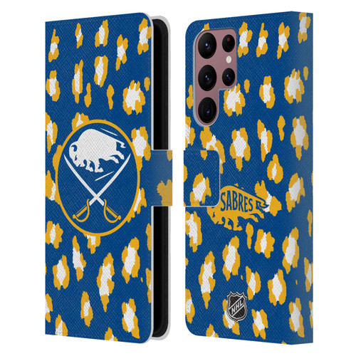 NHL Buffalo Sabres Leopard Patten Leather Book Wallet Case Cover For Samsung Galaxy S22 Ultra 5G