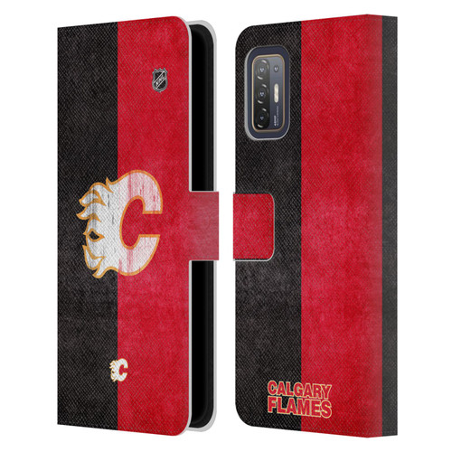 NHL Calgary Flames Half Distressed Leather Book Wallet Case Cover For HTC Desire 21 Pro 5G